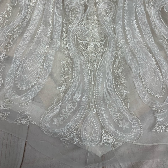 Melissa Sweet 8 Lace Embroidered Ivory Illusion Sequin Train Wedding Gown Dress - Picture 9 of 15